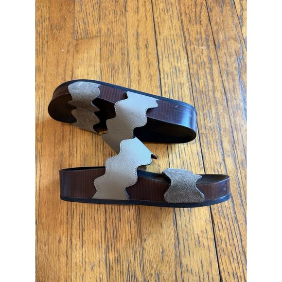 Authentic Chloe Carrara Scalloped slide sandal Tan/Gray Size 37 - Picture 3 of 10